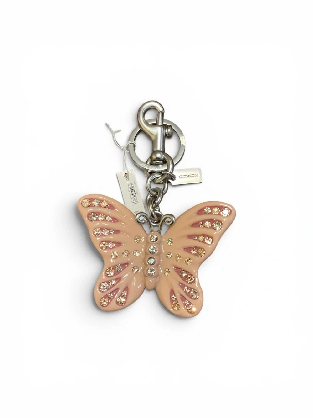 Coach Blush Pink Butterfly Crystal Key Charm NWT